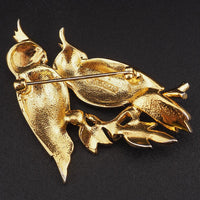 Vintage D'Orlan Figural Rhinestone Bird Brooch – Double Cockatoo Clear Crystal Gold Plated Pin - Boucher Design