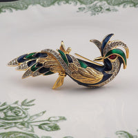 Vintage D'Orlan Fantasy Bird Brooch – Figural Crystal Rhinestone Enamel Gold Plated Pin