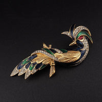Vintage D'Orlan Fantasy Bird Brooch – Figural Crystal Rhinestone Enamel Gold Plated Pin