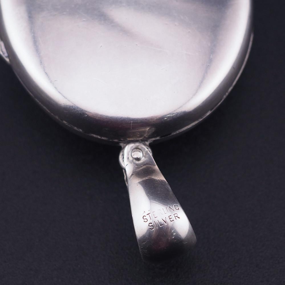 Antique Victorian Sterling Silver Swallow Bird Locket Pendant – Raised Applied Ivy Leaf Design