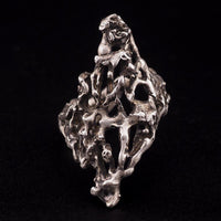 Vintage Artisan Brutalist Sterling Silver Ring – Oversized Elongated Abstract Openwork Modernist Design Size 10