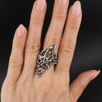 Vintage Artisan Brutalist Sterling Silver Ring – Oversized Elongated Abstract Openwork Modernist Design Size 10