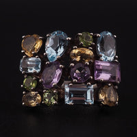 Sterling Silver Multi Gemstone Cluster Estate Ring – Blue Topaz Amethyst Citrine Peridot Baguette Cut Size 6