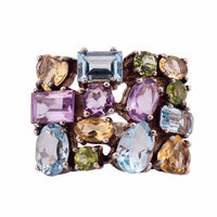 Sterling Silver Multi Gemstone Cluster Estate Ring – Blue Topaz Amethyst Citrine Peridot Baguette Cut Size 6