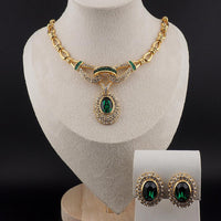 Vintage Oscar de la Renta Emerald Green Rhinestone Necklace & Earrings Set – Gold Tone Designer Demi Parure