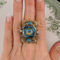 Mars & Valentine Peacock Eye Heart Ring – Sterling Silver Antique Style Designer Ring