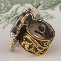 Mars & Valentine Peacock Eye Heart Ring – Sterling Silver Antique Style Designer Ring
