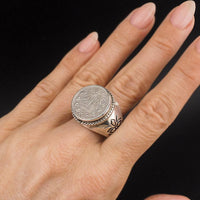 Vintage Mexican Sterling Silver 1939 20 Centavos Coin Ring – Men's or Women's Large Round Silver Ring Size 12.5
