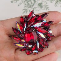 Vintage Sherman Siam Red Rhinestone Brooch – Swarovski Crystal Japanned Layered Spray Pin 1960s