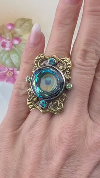 Mars & Valentine Peacock Eye Heart Ring – Sterling Silver  Antique Style Designer Ring