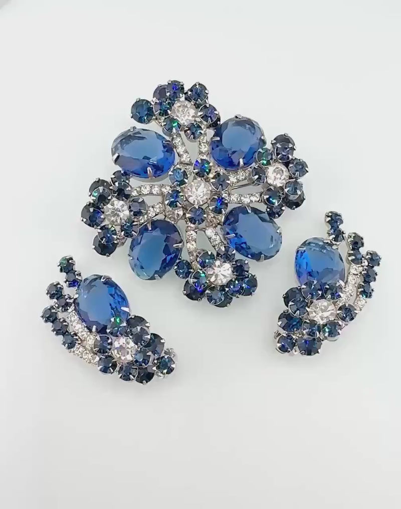 Vintage Juliana Brooch Set, Sapphire Blue Rhinestone Brooch, DeLizza & Elster, Statement Brooch, 1960s Jewelry, Vintage Demi Parure