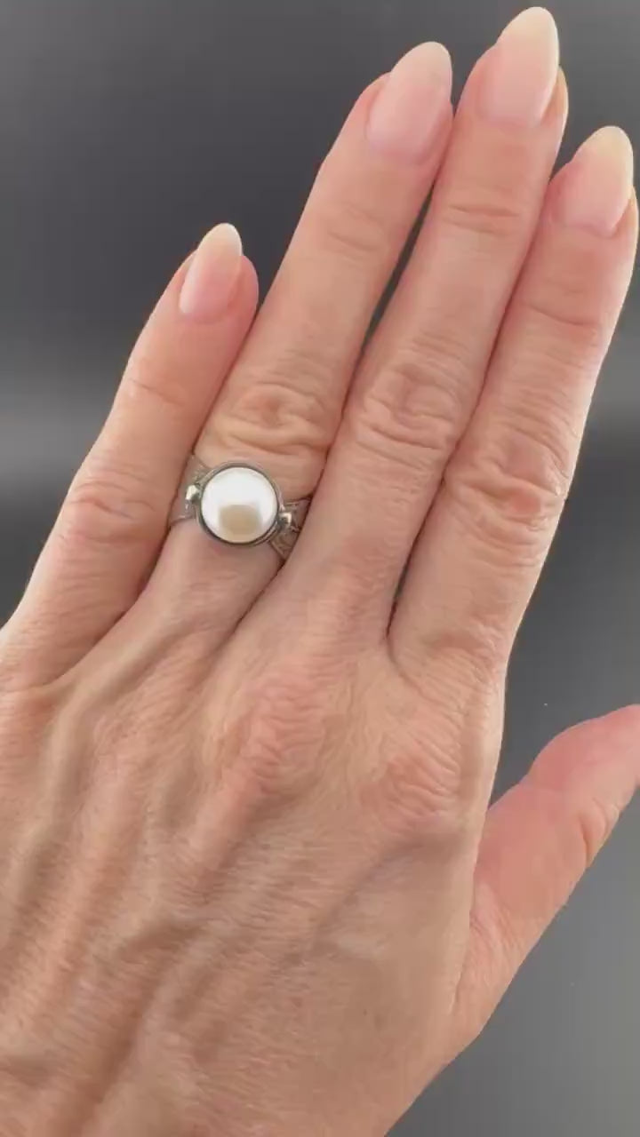 Silpada Sterling Silver Pearl Ring Wide Textured Leaf Band