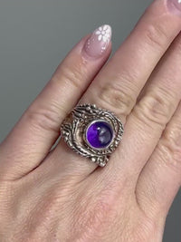 Amethyst Ring, Sterling Silver Ring, Handmade Ring, Cabochon Ring, Cocktail Ring, Heavy Ring, Estate Ring, Vintage Ring, 925 Ring