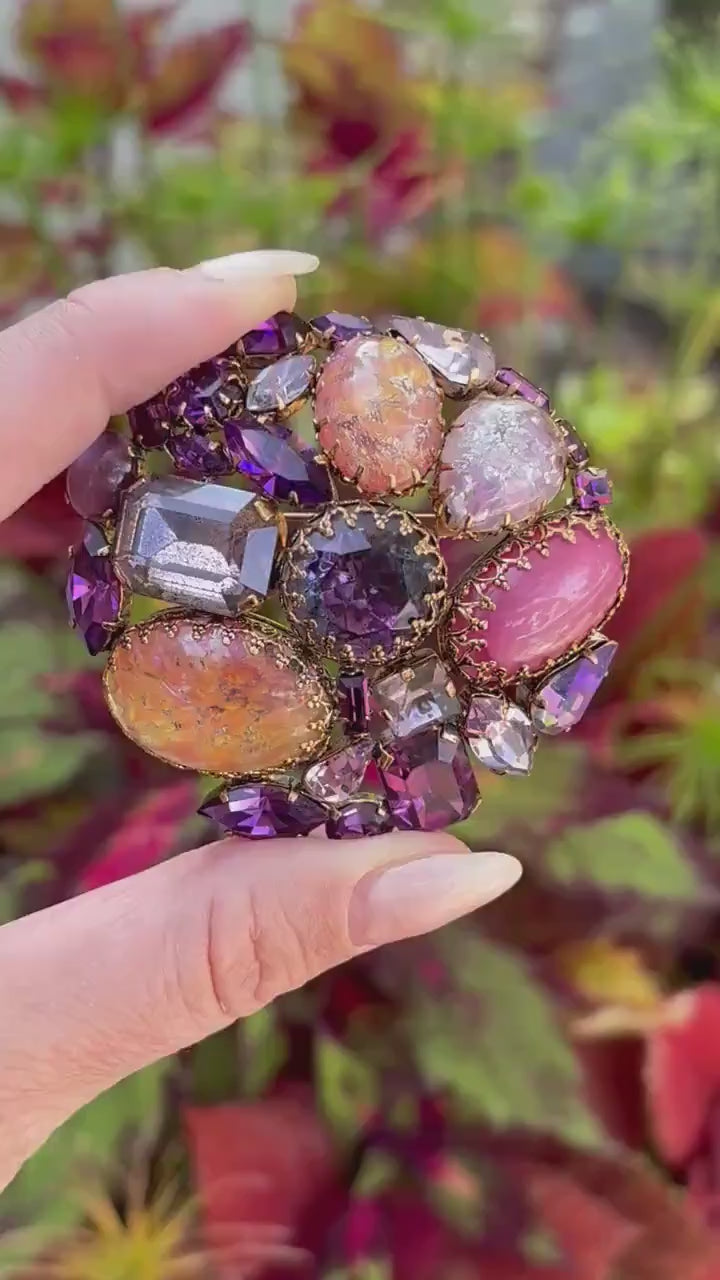 Vintage Purple Rhinestone Brooch, Austria Brooch, Vintage Brooch, Art Glass Brooch, Statement Brooch, Austrian Crystal Brooch, Rhinestone