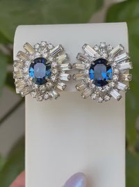 Kramer Earrings, 1950s Earrings, Vintage Earrings, Blue Earrings, Clip On Earrings, Crystal Earrings, Rhinestone Earrings, Bridal Earrings