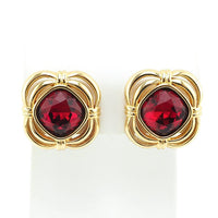 Signed Swarovski Red Crystal Clip Earrings