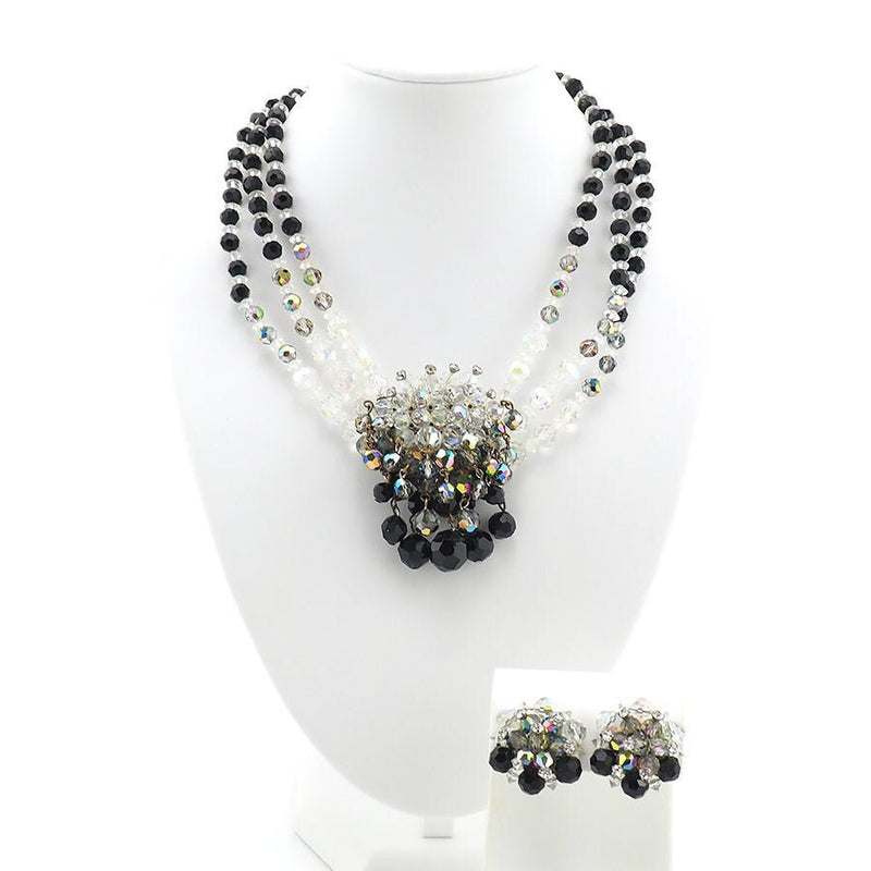 Vintage Crystal Beaded Necklace and Earring Set