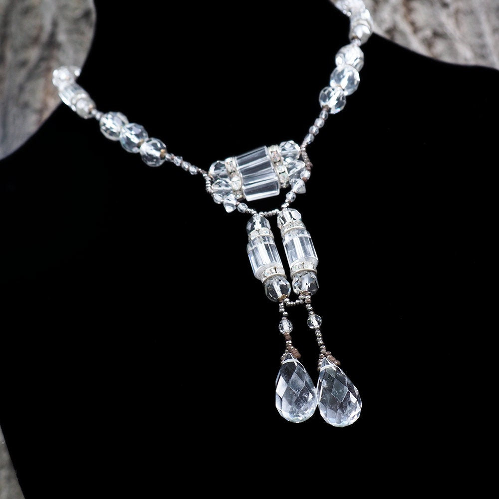 New Art Deco CZ Crystal Pendant newest Silver Necklace