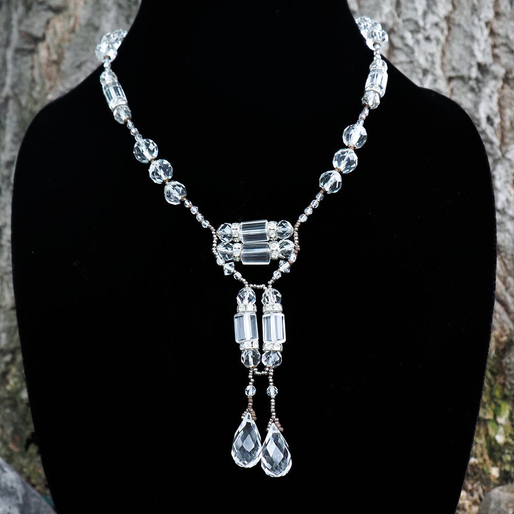 Art Deco Rock Crystal Briolette Drop Necklace