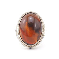 Chinese Export Silver Filigree Amber Ring
