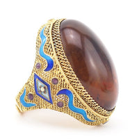 Chinese Export Ring, Filigree Ring, Amber Ring, Enamel Ring, Chinese Export Silver, Genuine Amber Ring, Chinese Ring, Gold Over Silver