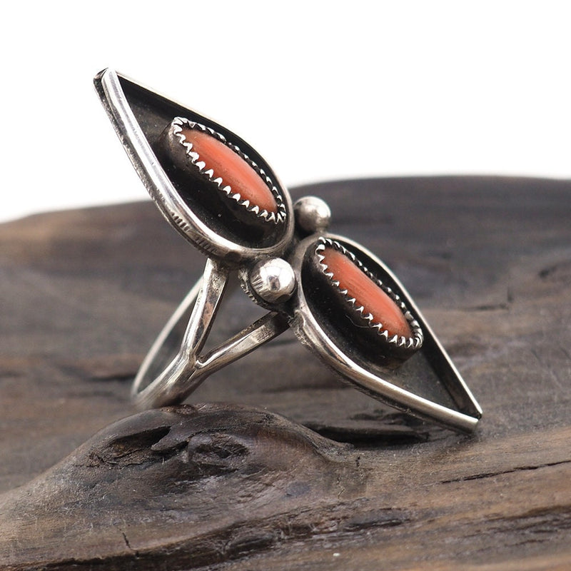 Vintage Sterling Silver Native American Coral Ring