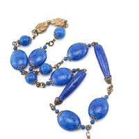 Antique Lapis Glass Bead Drop Necklace