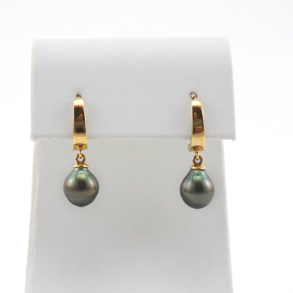 18K Gold Tahitian Pearl Drop Earrings