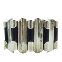 Vintage Mexican Silver Onyx Wave Bracelet