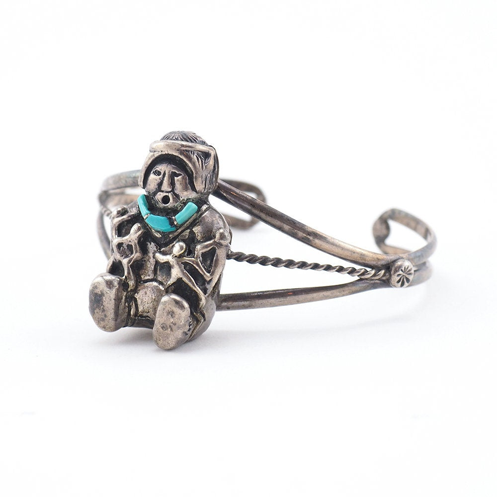 Native American Silver Turquoise Storyteller Bracelet