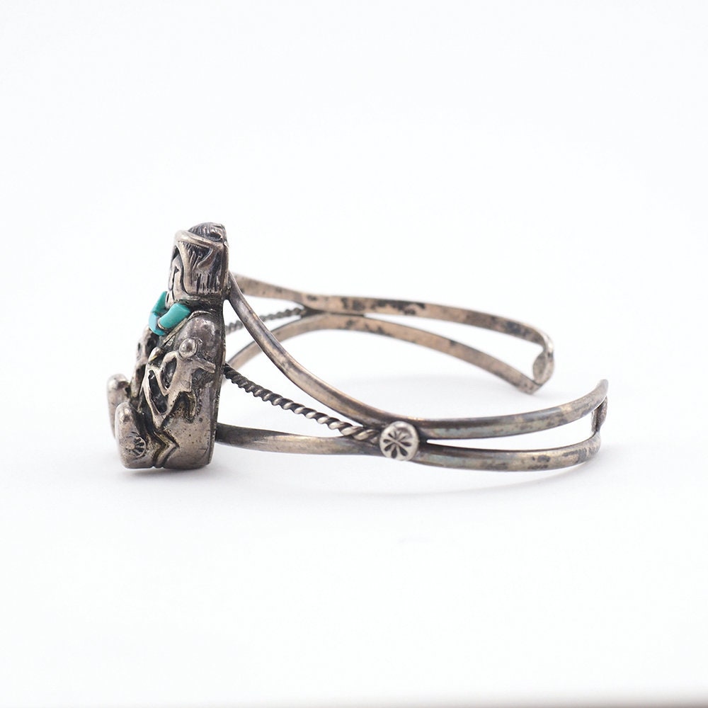 Native American Silver Turquoise Storyteller Bracelet