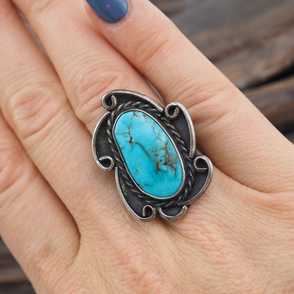 Large Vintage hot Sterling Silver Turquoise Ring