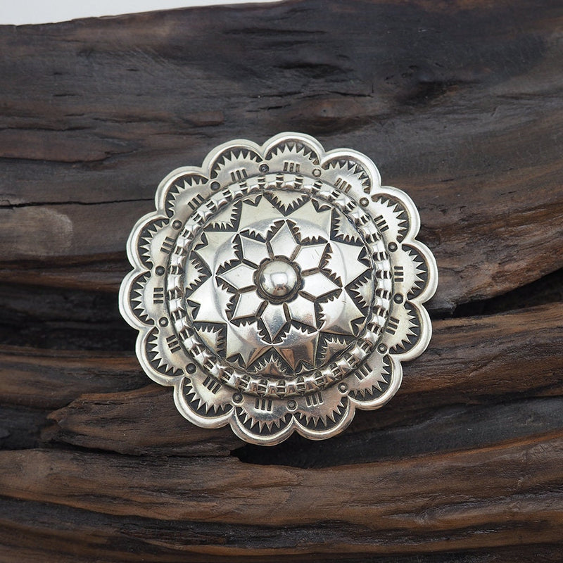 Native Stamped Silver Concho Slide Pendant