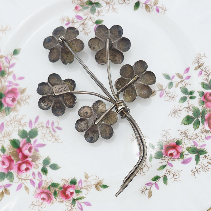 Coro Vintage Sterling Silver Flower Brooch