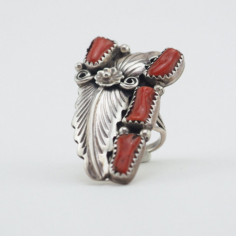 Native American Sterling Silver Coral Ring