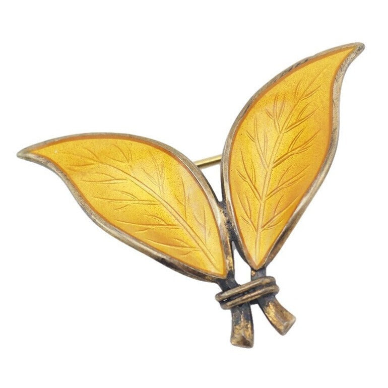David Andersen Yellow Enamel Leaf Brooch