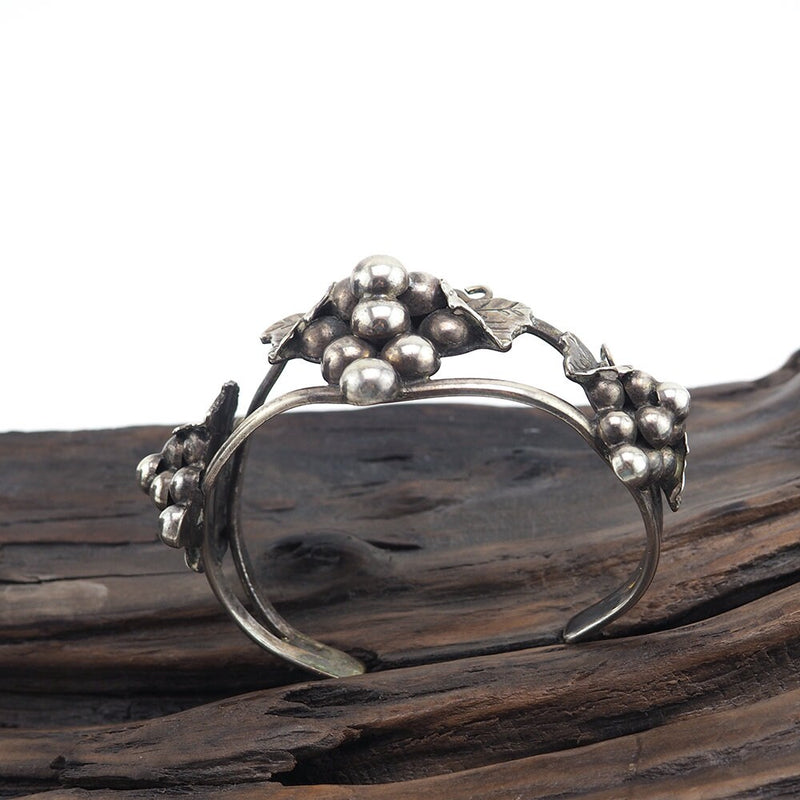 Mexcian Sterling Silver Grapes Cuff Bracelet
