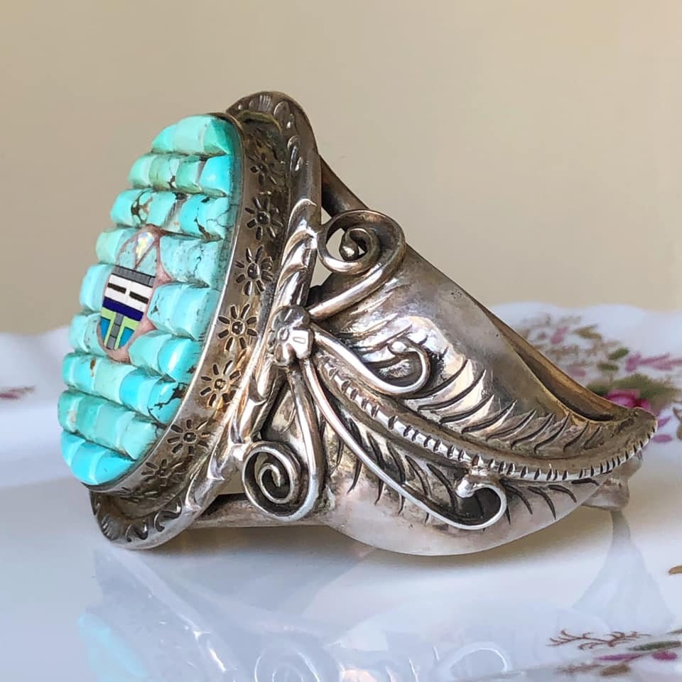Turquoise Cobblestone Inlay Sterling Cuff Bracelet