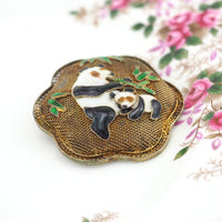 Panda Brooch, Chinese Export Brooch, Vintage Brooch, Chinese Filigree, Vintage Chinese Jewelry, Chinese Silver Jewelry, Silver Enamel Brooch