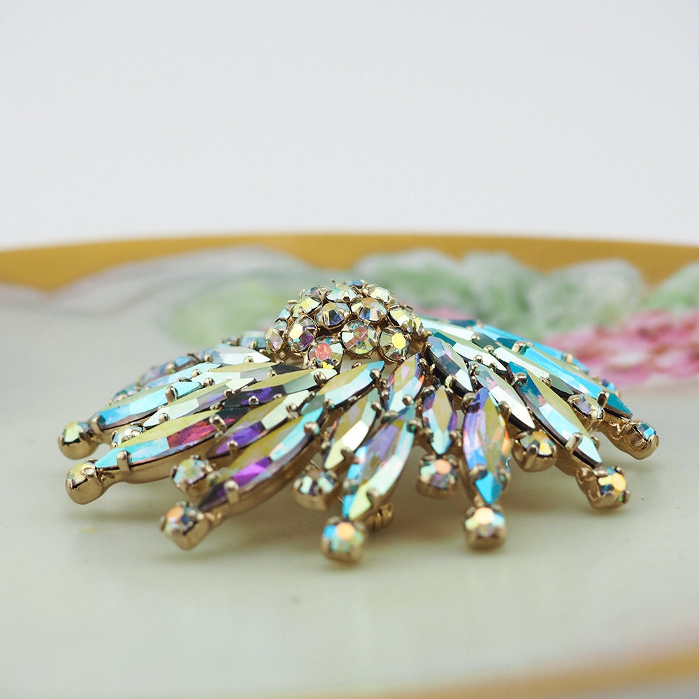 Vintage Sherman Brooch - Aurora Borealis Brooch – Vintage Jewelry Girl