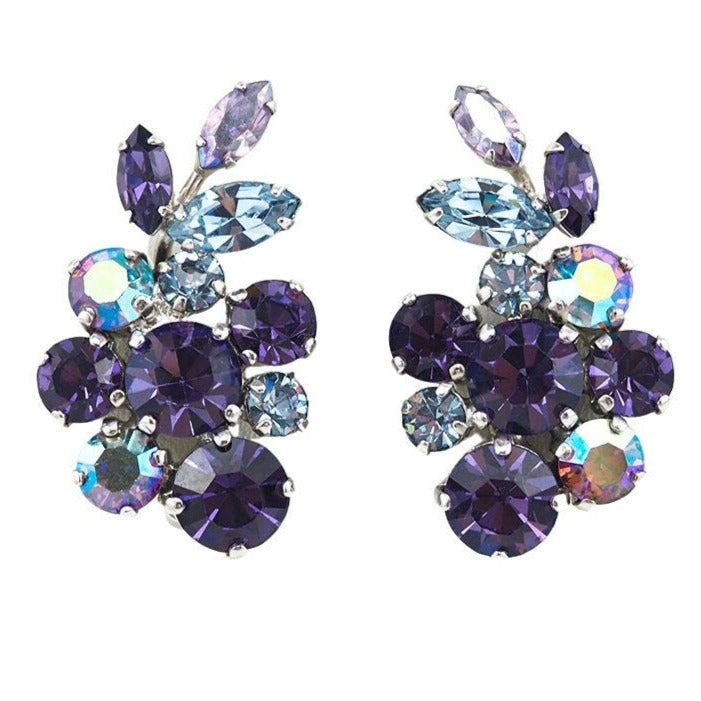 Sherman Earrings, Purple Earrings, Alexandrite Earrings, Clip On Earrings, Crystal Earrings, Vintage Rhinestone Earrings, Bridal Earrings