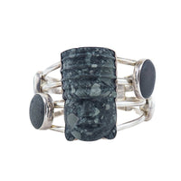 Charles Albert Bracelet, Cuff Bracelet, Sterling Silver, Tribal Bracelet, Stone Cuff Bracelet, Carved Stone Cuff, Wide Cuff Bracelet, 925