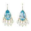 Blue Topaz Earrings, Pearl Drops, Gold Earrings, 14K Gold Earrings, Drop Earrings, Teardrop Earrings, Blue Stone Earrings, Blue Topaz Pearl