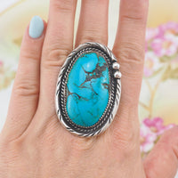 Large Turquoise Ring, Sterling Silver Ring, Statement Ring, Handmade Ring, 925 Ring, Southwestern Ring, Native American Ring, Turquoise Ring