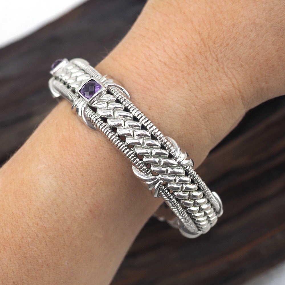 Stunning 925 Sterling Silver Amethyst Cuff outlets Bracelet