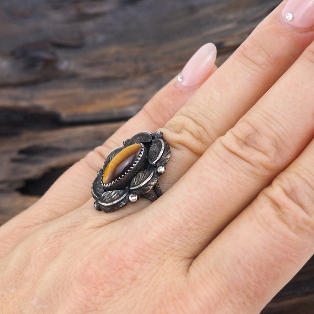Tiger Eye Ring, Navajo Ring, Handmade Ring, Sterling Silver Ring, Vintage Ring, 925 Ring, Southwestern Ring, Native American Ring, Size 7
