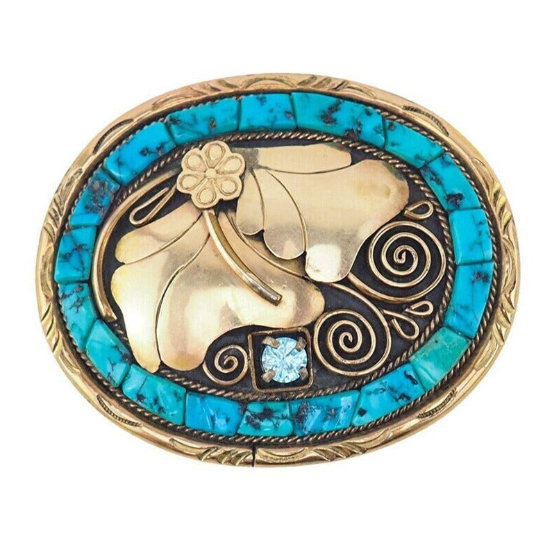 Native Buckle, Turquoise Buckle, Pete Sierra, Fritzen Toledo, Cobblestone Inlay, Sterling Silver, Native Jewelry, Gold Over Silver, Vermeil