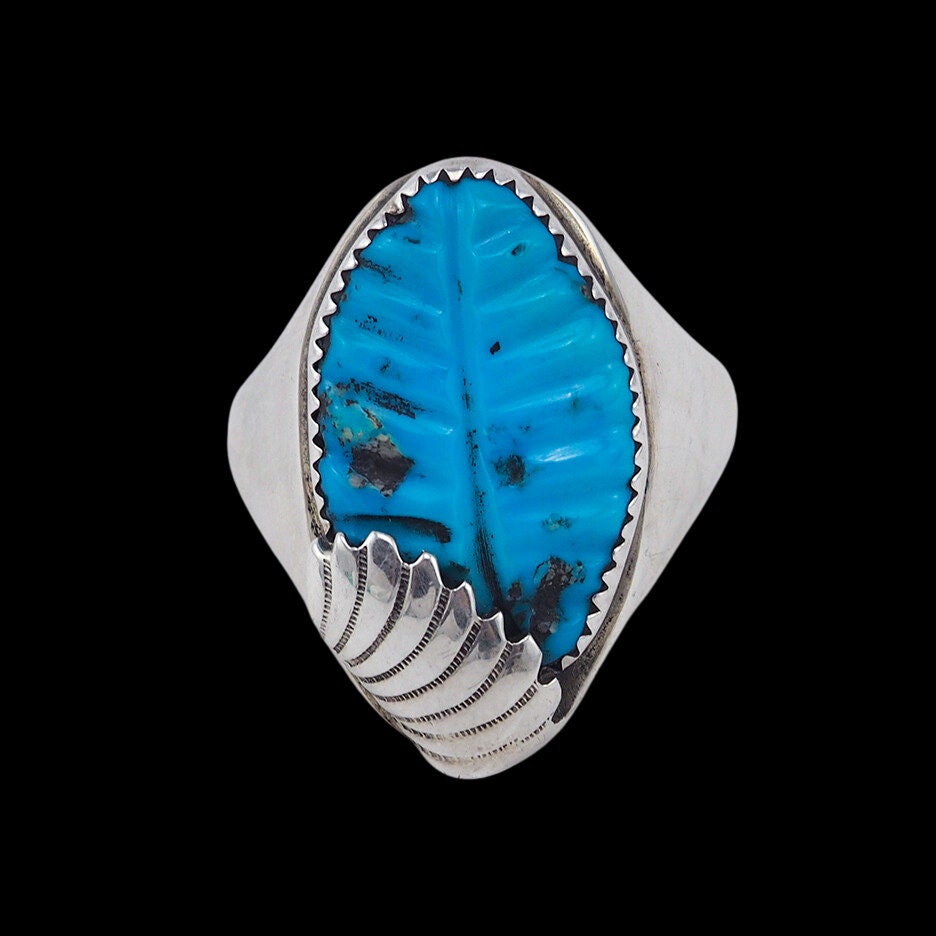 Vintage Loyolita Othole Zuni Carved Turquoise Leaf Ring – Vintage