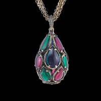 Trifari Rennaisance, Trifari Necklace, Modernist Necklace, MidCentury Necklace, Pendant Necklace, Glass Necklace, Multicolored Necklace