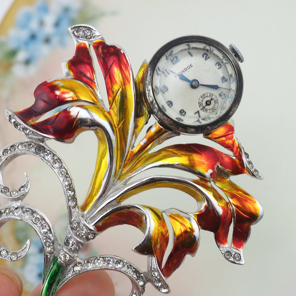 Vintage Enameled Flower Watch Brooch – Vintage Jewelry Girl